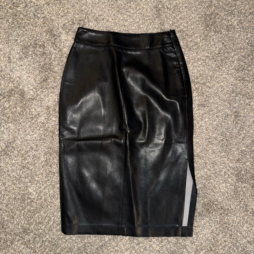 Pink Lily Black Leather Pencil Skirt